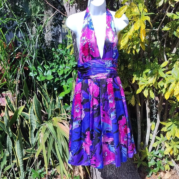 Adriana Papell beautiful floral silk halter dress size 4 - Picture 1 of 7